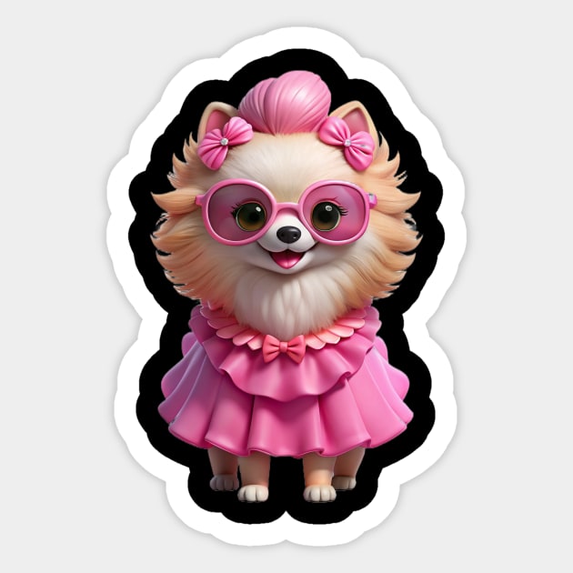 Fashion Pup in Pink – Adorable Pomeranian Art Sticker by IamActiveDog
